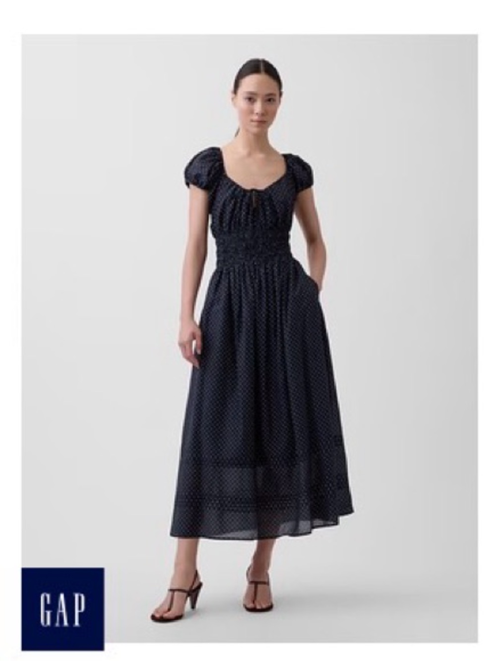 GAP Black With White Polka Dot smocked maxi Dress